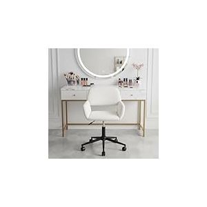 FurnitureR Chaise de Maquillage Pivotante, Si&egrave;ge de Chambre R&eacute;glable en Hauteur, Si&egrave;ge Creux Large et Respirant, Chaise D'habillage Rotative &agrave; 360&deg;, Tissu Beige Moderne 56 x 55 x 75-85 cm