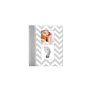 Pearhead First 5 Years Chevron Baby Memory Book with Included Clean-Touch Baby Safe Ink Pad to Create Baby's Handprint or Footprint, Keepsake Milestone Journal, Spanish Language, Grey