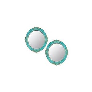 Eaoundm Lot de 2 miroirs muraux décoratifs Vintage à Suspendre pour Chambre à Coucher, Salon, Commode, 33,3 x 37,6 cm (Bleu)