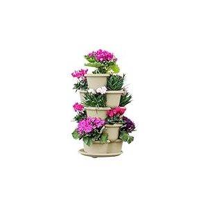 RooTrimmer Jardinière empilable à 5 Niveaux pour Fraises, jardinière Verticale intérieur/extérieur, Plantes aromatiques pour cultiver des Fleurs, des légumes et des Plantes Grasses (Blanc cassé)