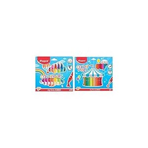 Maped Color'Peps Gros Feutres de Coloriage Premier âge pour Bébé et Enfant dès 1 an - Boîte de 24 Feutres Jumbo Assortis & Maxi Crayons de Couleur Color'Peps - Boîte de 24 Crayons de Couleurs Jumbo