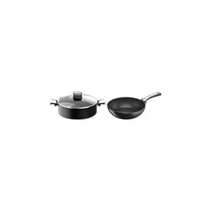 Tefal Unlimited On Sauteuse 28 cm, Résiste aux rayures, Revêtement antiadhésif & Unlimited On Poêle Wok, Noir, 28 cm, Résistante aux rayures, Tous feux + induction, Facile à nettoyer