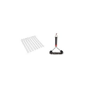 Weber Set de Piques à Brochette pour Barbecue - Set de 8 Piques à Brochette en Inox, Double Pique Anti-Chute d'Aliments - 33.7cm - (6320) & 12" Three-Sided Grill Brush