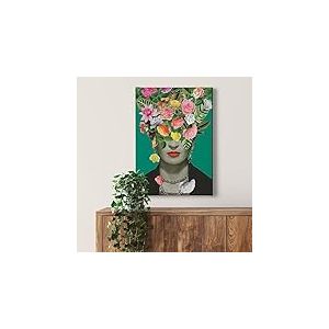 A.S. Création WTD Impression sur toile Motif visage de fleurs Vert 50 x 70 cm Format portrait Décoration murale pour salon sur châssis