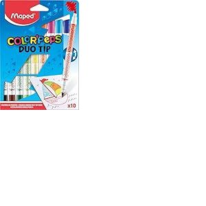 Maped Color'Peps Feutres de Coloriage Double Mines Fine 2mm et Large 3,9mm et Encre Lavable à l'eau - Pochette 10 Feutres Double Pointes