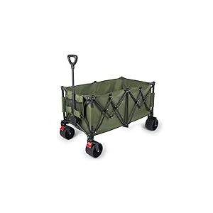 YEAUPE PRO Chariot de Plage Pliable 260L 150kg, Chariot de Transport Tout-Terrain avec Poignée Réglable, pour Camping, Plage, Pêche et Courses, Charrette de Plage Pliage à 4 Directions, Vert Olive