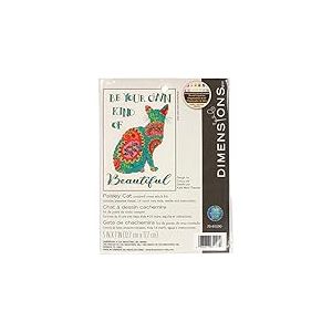 Dimensions Be Your Own Kind of Beautiful' Paisley Cat Counted Cross Stitch Kit, 14 Count Ivory Aida Cloth, 5'' x 7'' Point de Croix compté, Multicolore, Taille Unique