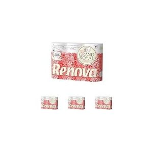 Renova Papier Hygi&eacute;nique Grand Royal| 6 rouleaux | Feuilles extra-larges | Extra confort|4 plis blanc (Lot de 4)