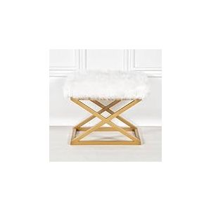 Atelier Del Sofa Pouf élégant avec Cadre en métal, Largeur 50 cm, Hauteur 42 cm, Profondeur 40 cm, 100% Polyester, Design élégant doré et Blanc, Parfait pour Les espaces de Vie Modernes