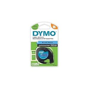 DYMO LetraTag Étiquettes en plastique Authentique | 12 mm x 4 m | impression en noir sur fond bleu | Étiquettes autocollantes pour étiqueteuse DYMO LetraTag