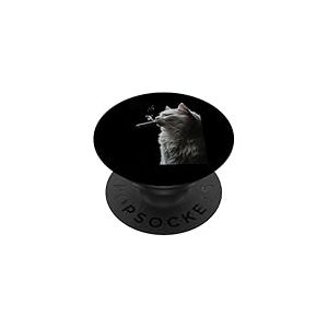 Chat sibérien fume un cigare drôle fumeur de cigare et amoureux des chats PopSockets PopGrip Adhésif