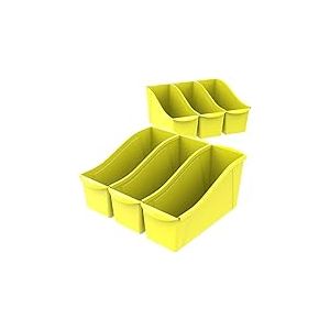Storex Lot de 6 grandes corbeilles à livres en plastique emboîtables pour la maison, le bureau et la salle de classe, jaune, 71105A06C