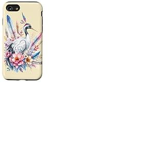 Boho Grue Blanche Oiseau Plume Floral Nature Art Coque pour iPhone SE (2020) / 7/8