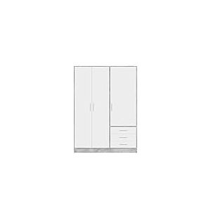 Forte Jupiter Armoire 140 150, Armoire, Armoire à Portes battantes, 3 Portes, avec 3 tiroirs et étagères, Aspect béton Gris et Blanc, 145 de Large x 60 de Profondeur x 200 de Haut cm
