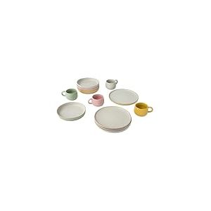 Jamie Oliver Big Love Lot de 4 Assiettes Rondes Roses et Blanches 27 X 6 cm, Bols Verts et Blancs 22 X 22 cm, Tasses Multicolores 375 ml 13 X 10 cm, Passe au Lave-Vaisselle