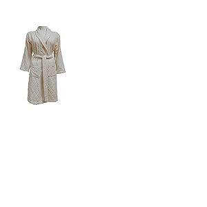 Questo Casa 100% Coton Peignoir pour Femme, Robe À Col Châle avec 2 Poches Devant, 20/2 Cardé, Jacquard, Velours, 420 g / m2, XL, Crème
