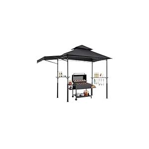 VEVOR Gazebo de Barbecue, 243x150 cm, Tonnelle de BBQ Extérieur Renforcée avec Auvent, Toit à 2 Niveaux, Abri de Barbecue Patio Acier Enduit Poudre, pour Grillades, Fêtes, Pique-niques, Jardin, Patio