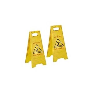 Relaxdays Chevalet Pliable Attention Sol Glissant, Lot de 2, Recto-Verso, Plastique, Jaune, 59 x 29 x 23 cm