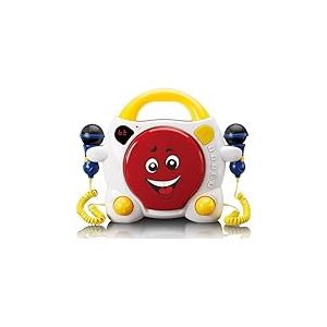 Lenco KCD-011 Lecteur CD Sing Along pour Enfants -Bluetooth 5.0 - Antishock -Ecran LED -M&eacute;moire des Pistes - 2 Microphones pour Karaok&eacute;-Fonctionne sur Courant Alternatif ou Batterie- avec Autocollants