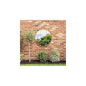 MirrorOutlet The Circulus &ndash; Miroir Mural Rond Rond en m&eacute;tal Massif avec Cadre en m&eacute;tal dor&eacute; 80 cm x 80 cm, Miroir argent&eacute; avec Dos Noir r&eacute;sistant aux intemp&eacute;ries.