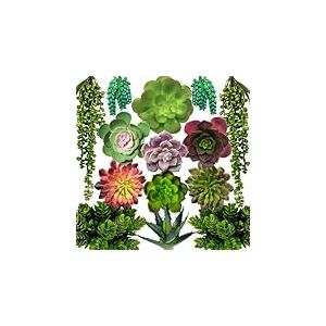 DECOROUS Lot de 14 plantes succulentes artificielles non mises en pot - Grandes plantes succulentes artificielles pour int&eacute;rieur et ext&eacute;rieur - Faux cactus succulents r&eacute;alistes en vrac pour d&eacute;coration