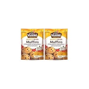 VAHIN&Eacute; - Pr&eacute;paration pour Muffins chocolat & noisettes caram&eacute;lis&eacute;es, Pr&eacute;paration pour muffins aux p&eacute;pites de chocolat noir et aux noisettes hach&eacute;es sucr&eacute;es 330 g (Lot de 2)