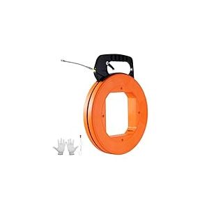 VEVOR Aiguille Électricien 60,96 m Tire Fils Électrique Fibre de Verre 4,7 mm avec Boîtier, Poignée, Facile à Utiliser, Outil Extraction Câble Flexible pour Murs, Conduits Électriques, Non Conducteur