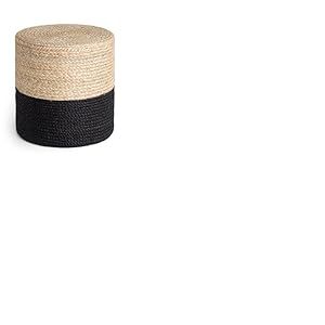 Hanse Home Jutta Pouf en Toile de Jute Naturelle - Forme cylindrique au Look bohème - Tabouret Ottoman - Coussin d'assise pour Salon, Salle à Manger, Couloir - Doré/Noir Naturel - 40 x 40 x 40 cm