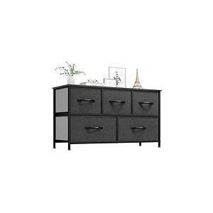 YITAHOME Commode, 5 Tiroirs en Tissu Commode Chambre Meuble de Rangement, Cadre en M&eacute;tal,pour Chambre &agrave; Coucher, Salon,Gris Noir