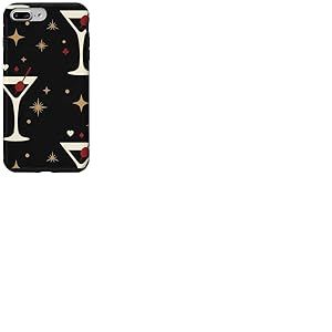 Retro Casino Verre &agrave; Cocktail Ic&ocirc;nes Jaune Allover Vibe Coque pour iPhone 7 Plus/8 Plus