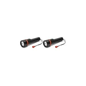Velamp Lampe torche en caoutchouc 3 LED, 3 piles D (non fournies). Lampe de poche incassable. Pour la maison, la voiture, le camping, les promenades, le chantier..., Noir (Lot de 2)