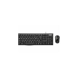Rapoo X1800S Clavier Souris sans Fil Kit Wireless Deskset 1000 DPI Capteur 12 Mois Autonomie de la Batterie Ergonomique pour Gaucher et Droitier Disposition BE-Layout AZERTY PC & Mac - Noir