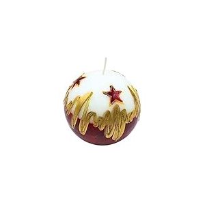 Élégante bougie sphérique, bougie de table, bougie décorative en cire avec motif de Noël, bougie de Noël comme boule de 10 cm, en blanc, rouge et or.