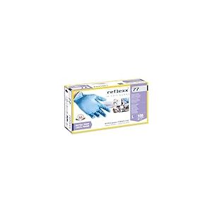 Reflexx R77100/L sans poudre Gants en nitrile gr 3.0, grande taille, Bleu clair (lot de 100)