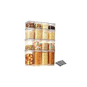 VINATO Bo&icirc;te de Rangement Cuisine, Hermetique Alimentaire Boite Plastique avec Couvercle Frigo Lot de 16 pour C&eacute;r&eacute;ales, Farine, Sucre, Riz, P&acirc;tes Sans Bpa avec Autocollants