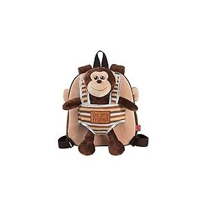 PERLETTI Petit Sac à Dos Singe Peluche pour Enfant Fillette Fils 3 4 5 Ans - Cartable Réversible et Doudou Animal Amovible pour École Maternelle - Sacoche Doux Tout Petits - 22x25x3cm (Singe)