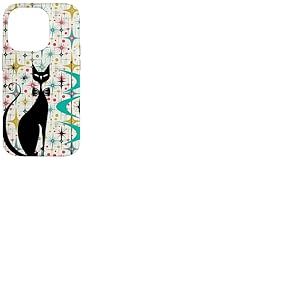 Style rétro Atomic Era Mid Century Kitty Star Fond Coque pour iPhone 14 Pro