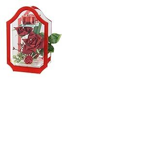 Photophore en Verre avec Bougie Chauffe-Plat avec Fleur Rose - Bougies d&eacute;coratives - Bougeoir - D&eacute;coration de Table - Lanterne - D&eacute;coration Romantique - D&eacute;coration de Mariage