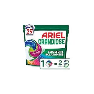 Ariel Grandiose PODS Couleurs Éclatantes, 29 Lavages, Lessive Capsules 2X Action Détachante et Anti-Odeur, Efficace Même à Froid, Pour Couleurs Vives, Économisez 60% d'Électricité, Fabriquée en France