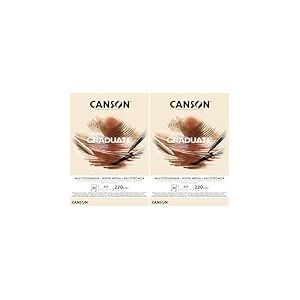 CANSON Graduate Mixed Media - Bloc 30 feuilles de papier polyvalent A5-220g/m&sup2; - Naturel (Lot de 2)