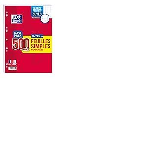 OXFORD Feuilles Simples A4 Grands Carreaux Seyès 500 Pages