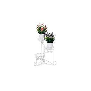 Relaxdays 10026243 Escalier métal 3 niveaux support pot de fleurs Étagère pour plantes rond décoration H: 40 cm, blanc, fer, 40 x 42 x 30 cm