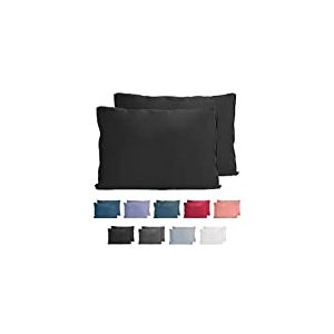 Komfortec 100% Coton Jersey Taie d'oreiller - Lot de 2-40x60 cm, Oreiller 150 g/m&sup2;, Housse de Coussin, Noir
