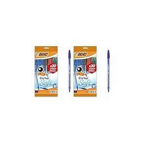 BIC Cristal Soft Stylos-Bille Pointe Moyenne (1,2 mm) - &Eacute;criture Douce et Fluide - Couleurs Assorties, Pochette Format Sp&eacute;cial de 20 (Lot de 2)