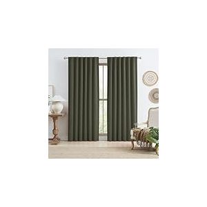 KEQIAOSUOCAI Winodw Lot de 2 rideaux occultants vert olive fonc&eacute; de 228,6 cm de long &ndash; Imitation lin textur&eacute; &ndash; Isolation thermique et r&eacute;duction du bruit &ndash; Pour chambre &agrave; coucher et salon &ndash; 127 x 228,6