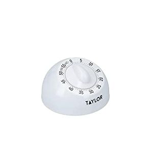 Minuteur de cuisine classique Taylor avec minuterie de 60 minutes par intervalles d'une minute, sonnerie forte, plastique durable, utilisé par les chefs professionnels, blanc, 8 x 8 x 5 cm, 1 pièce
