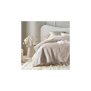 ROOM99 Feel &Eacute;l&eacute;gant Dessus de lit Moderne 170 x 210 cm 2 Personnes matelass&eacute; id&eacute;al comme jet&eacute; de canap&eacute; ou Couvre-lit Velours Velvet Beige