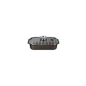 Set de rôtissoire avec grille, minuterie et couvercle adapté pour cuisinière électrique – rôtissoire anti-rayures pour cuisinière à gaz, bronze et aluminium, 34 x 25 cm