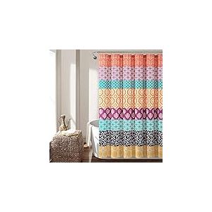Lush Decor Rideau de Douche à Rayures bohèmes, 182,9 cm de Large x 182,9 cm de Long, Fuchsia et Orange – Rideau de Douche à Rayures – Décoration bohème – Rideaux de Douche en Tissu