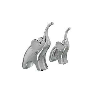 Alexandra House Living Set de Figurines argentées en céramique éléphant 19 x 8 x 26 + 15 x 7 x 21 cm (2 pièces)